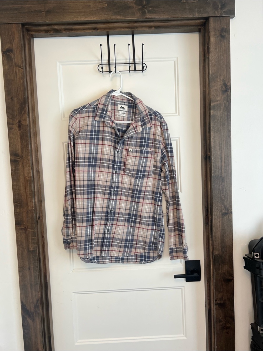 Quiksilver Men's Plaid Button-Up Shirt in Blue, White and Red